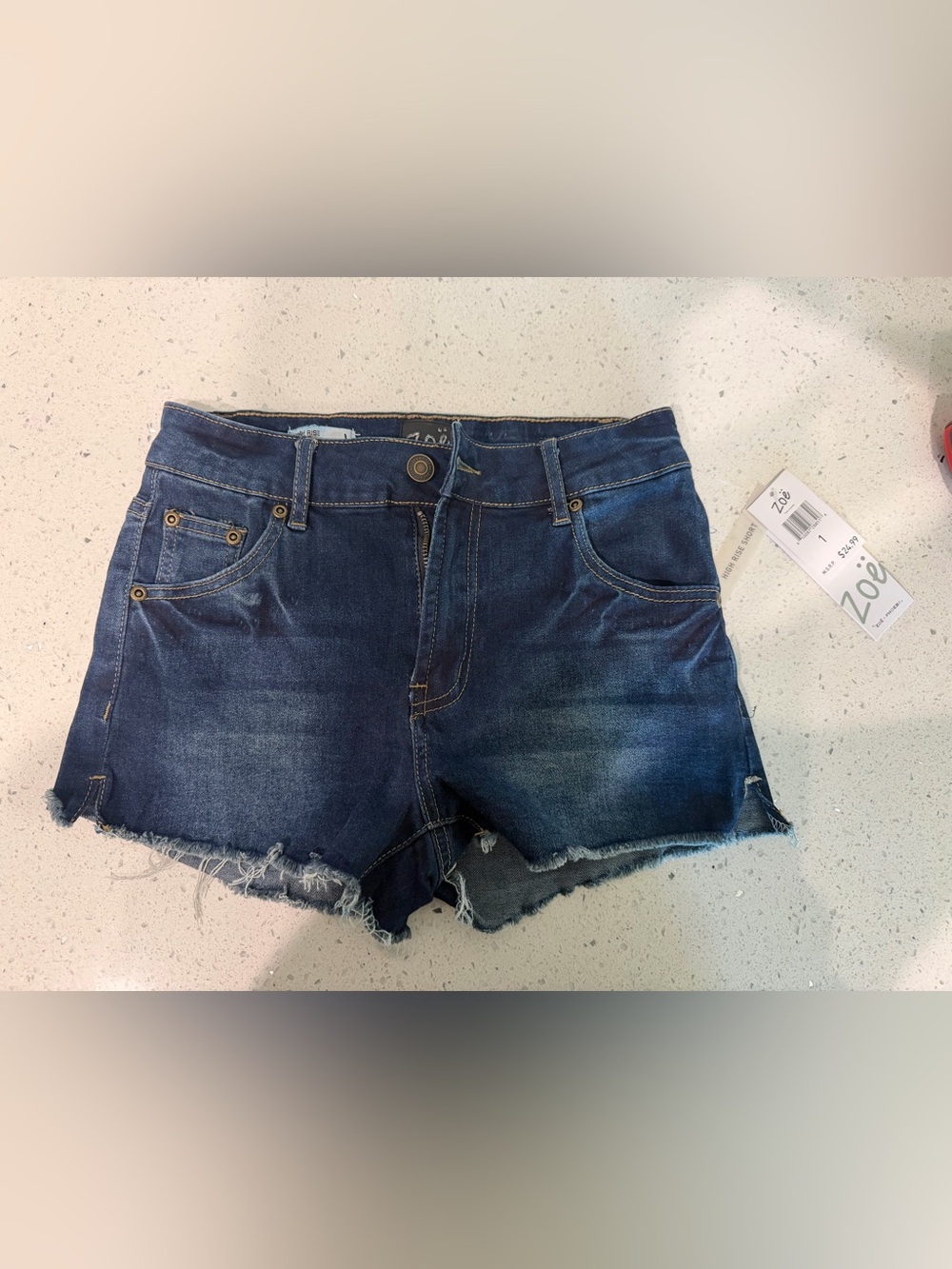 Women's Dark Blue Denim Cutoff Shorts - Frayed Hem